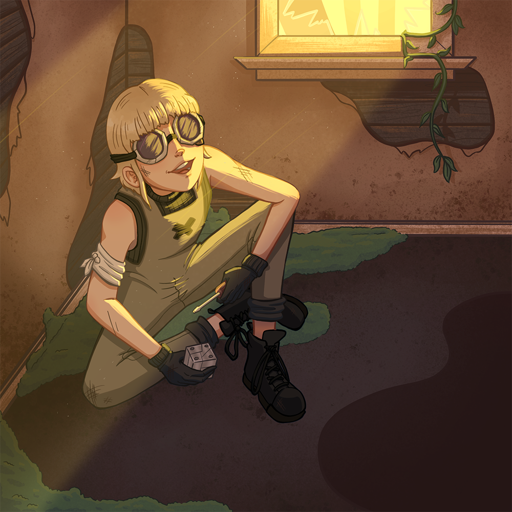 A girl wearing safety goggles and holding a screwdriver.