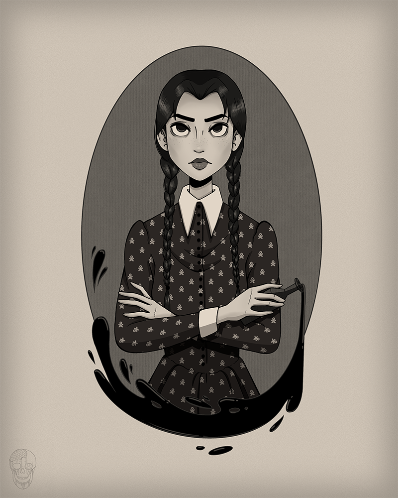 A stylized picture of Wednesday from the Aadam's Family.